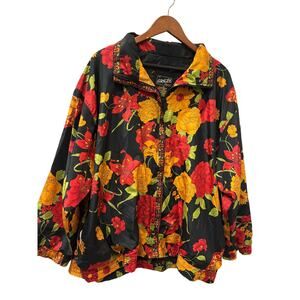 Vintage 1990s Argee Sports Floral Bomber Style Windbreaker Jacket Plus Size 20W